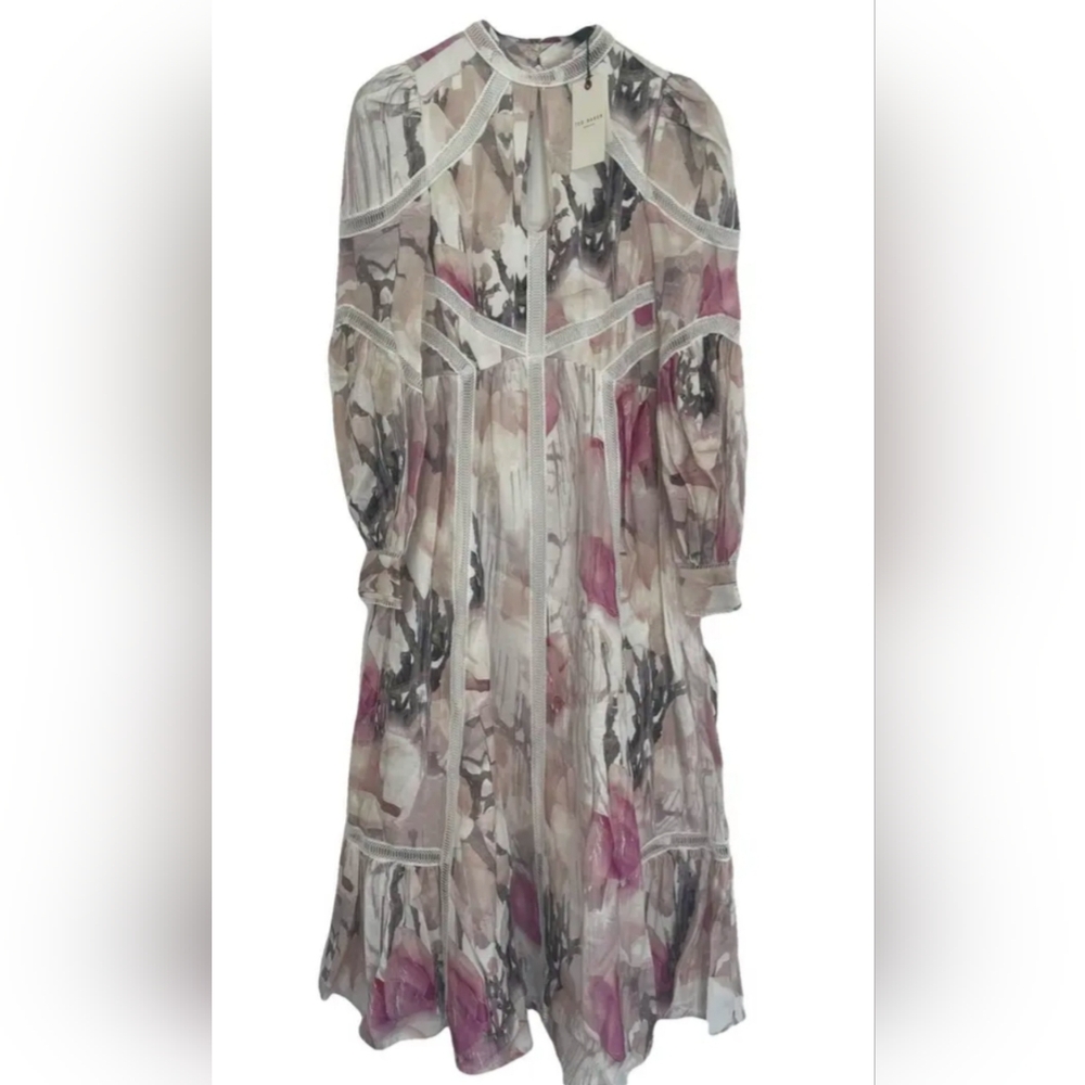 Ted Baker Rose A-line Dress with Bishop Sleeves and Mock Neck - Picture 3 of 5